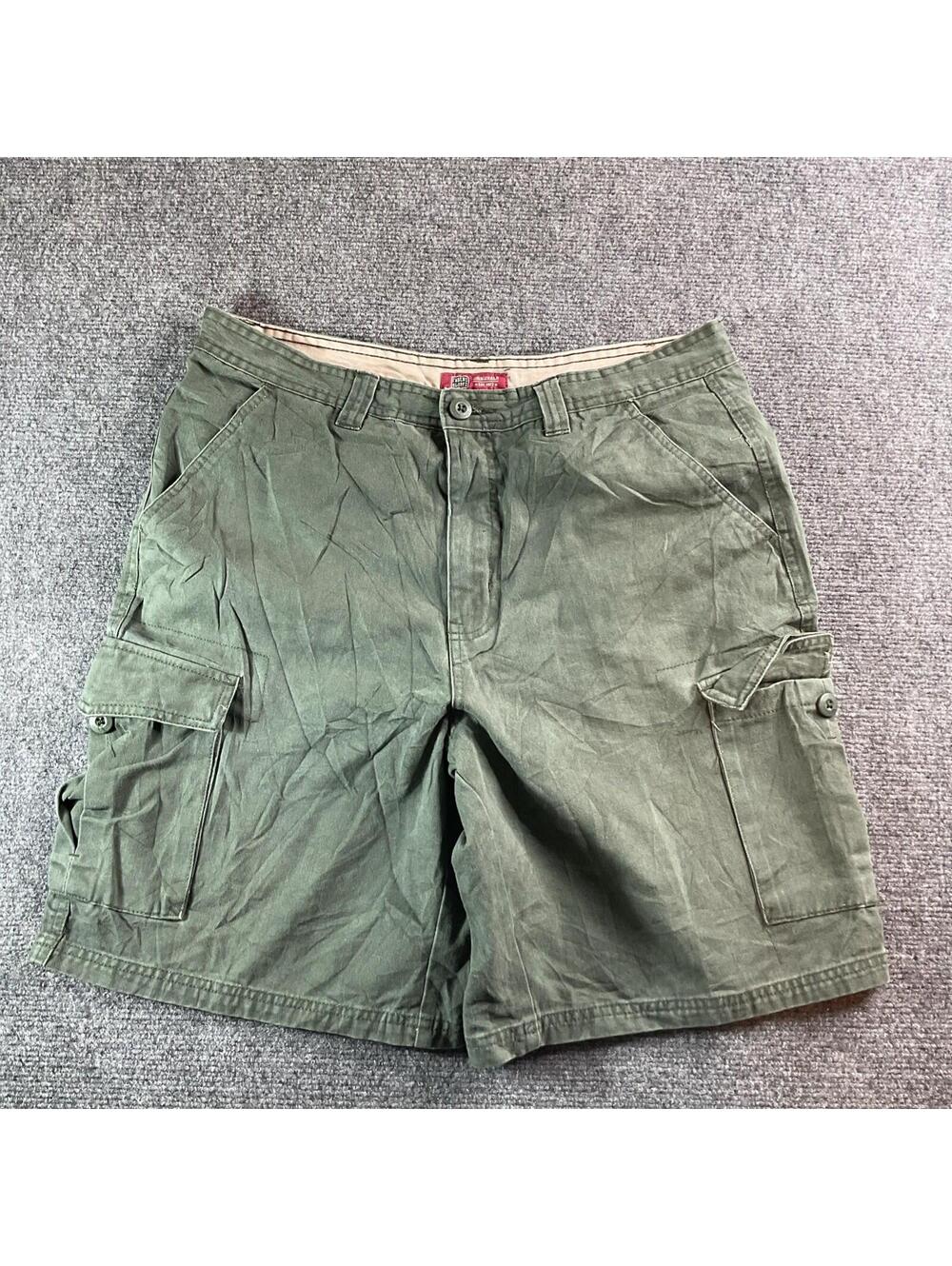 Faded Glory Cargo Shorts Mens 34 Green Hip Hop Vintage Baggy Casual Hiking Retro